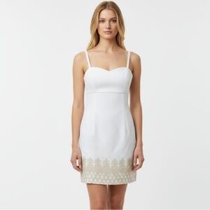 Lilly Pulitzer White Dress with Gold Pineapple Embroidery Size 0